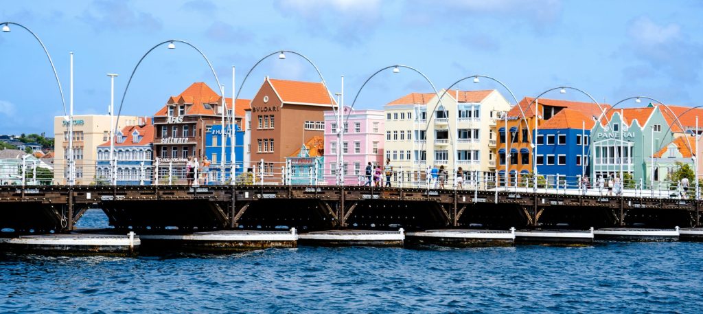 Colorful Dutch colonial waterfront buildings in Willemstad, Curacao